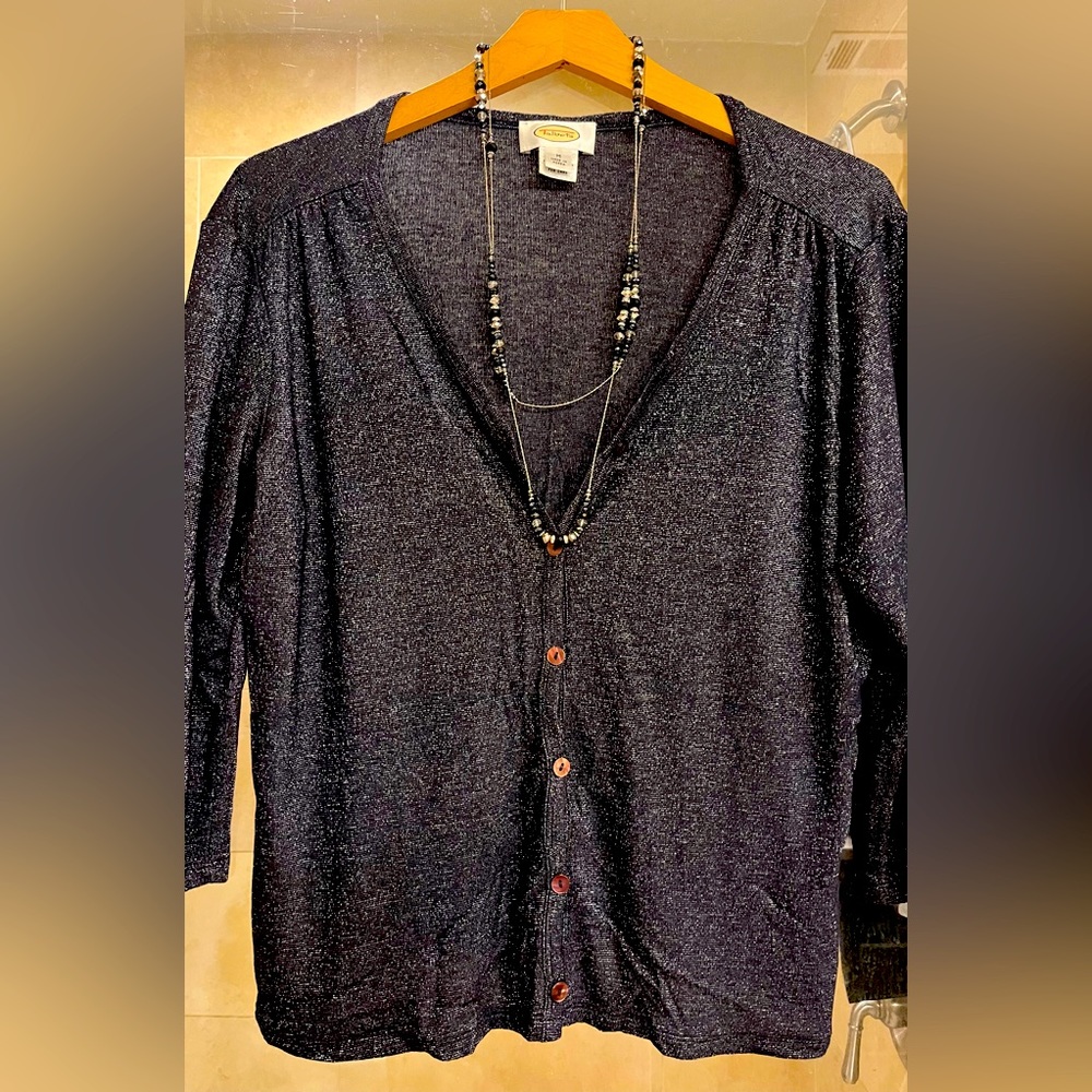 Talbots black w tiny silver flecks button down sweater: sz M